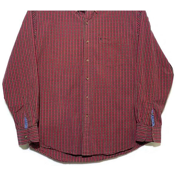 Izod Button Up Dress Shirt Red Plaid Men's Size Large Long Sleeve - Picture 5 of 8